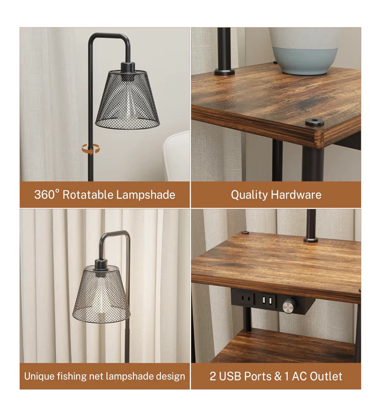 Industrial 3-Tier Shelf Floor Lamp with USB Ports - photo 5