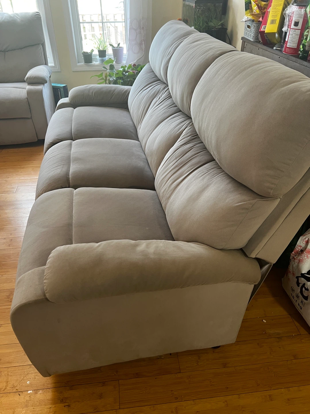 Grey Three-Seater Reclining Sofa