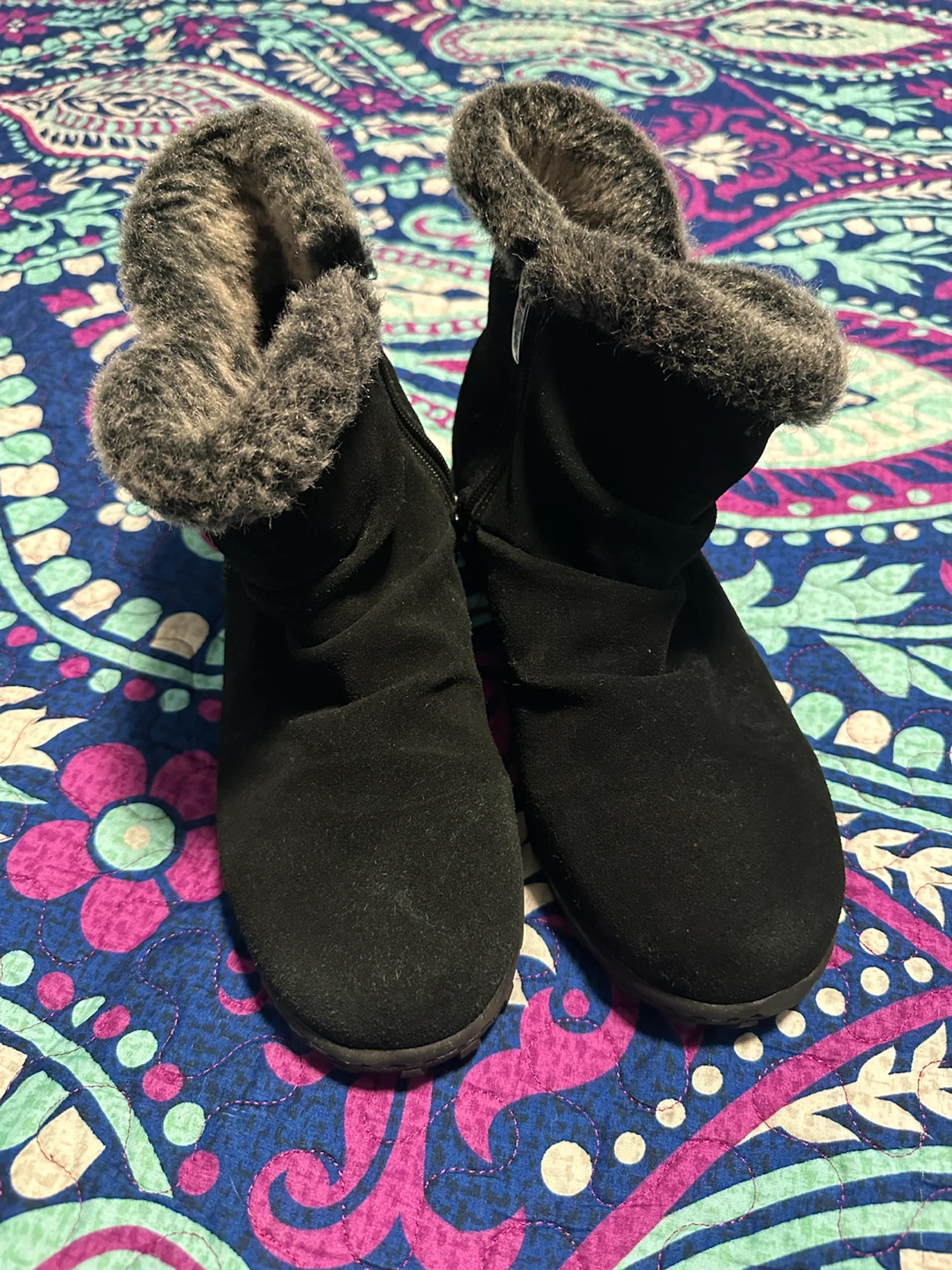 Black Faux Fur Trim Ankle Boots Size 10M - photo 2