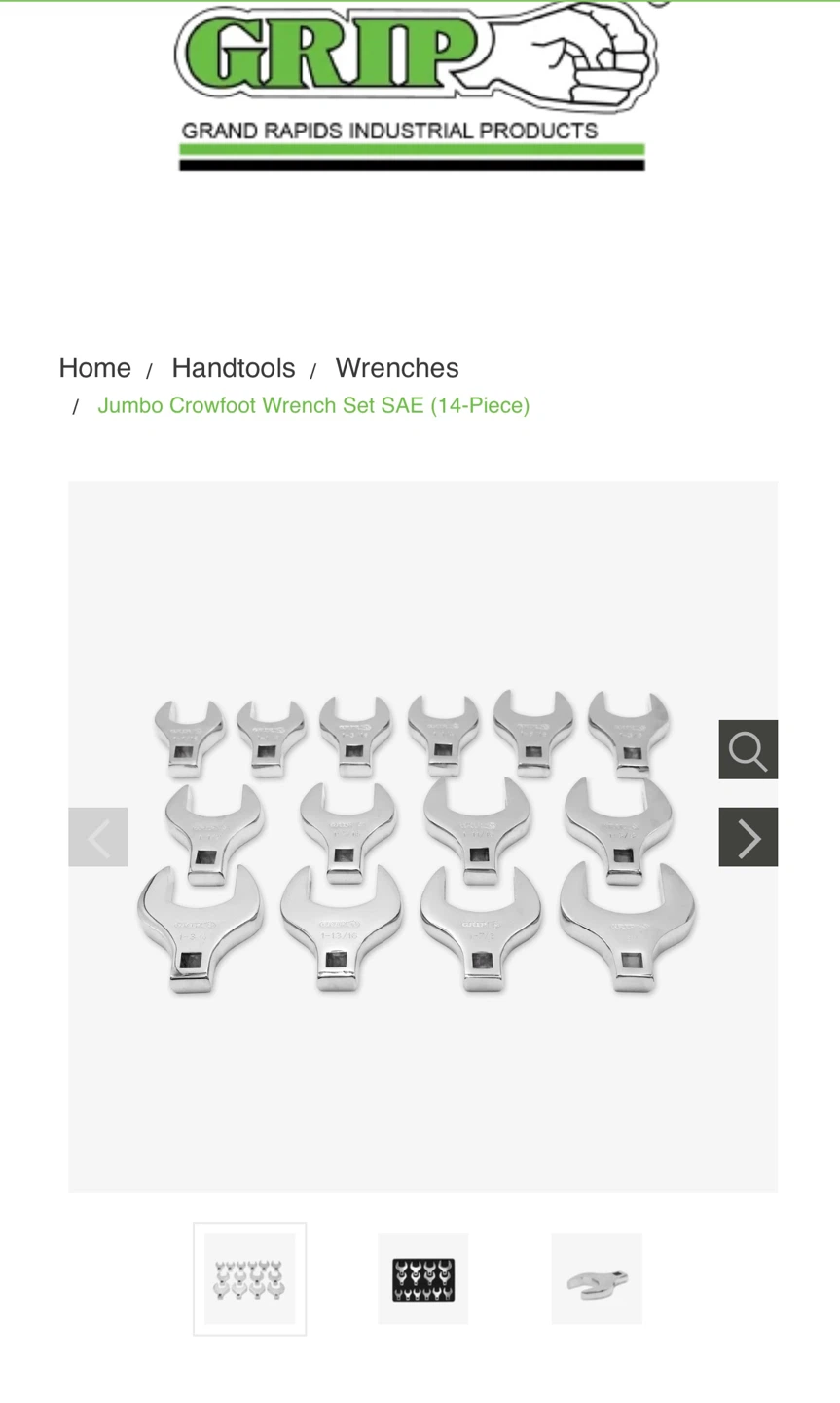 Grip 14-Piece Jumbo Crowfoot Wrench Set SAE - photo 3