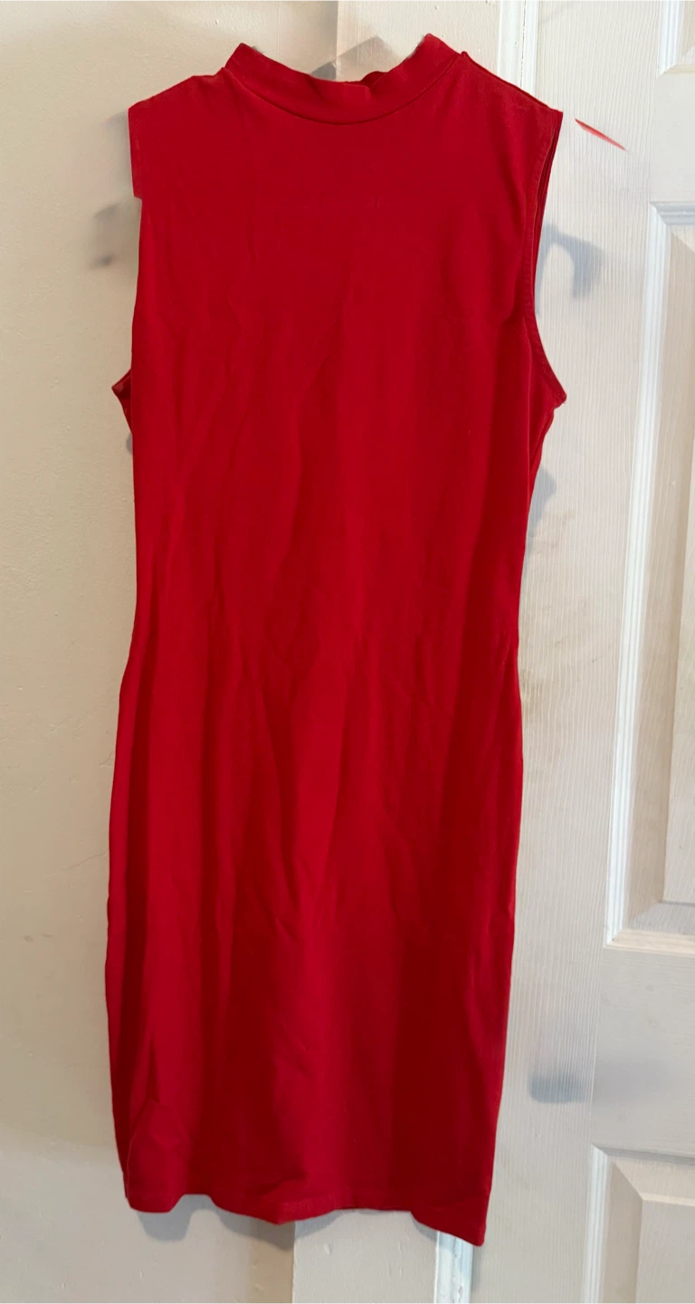 Red Sleeveless Mock Neck Dress