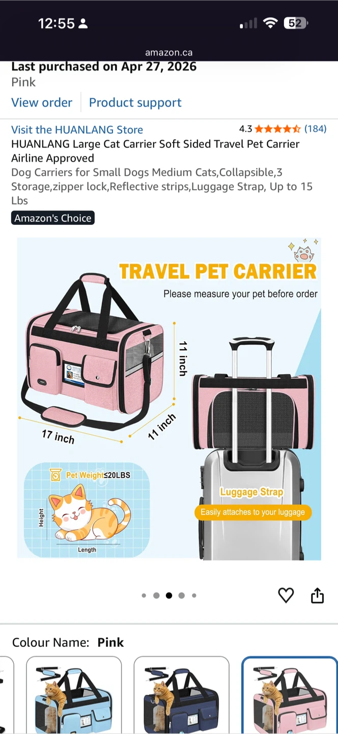 HUANLANG Soft Sided Pet Carrier - Pink