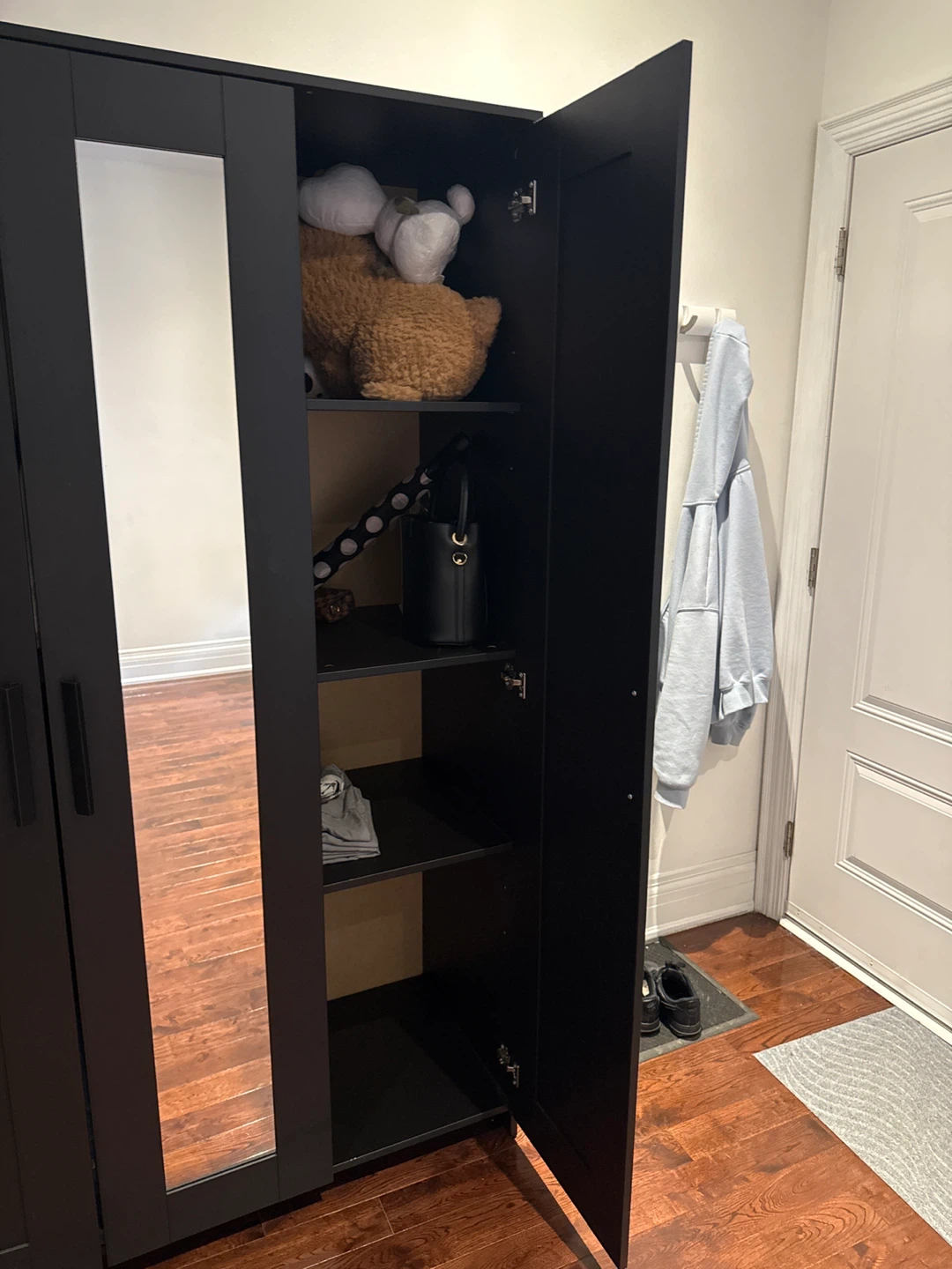 Black 3-Door Wardrobe with Mirror - photo 2