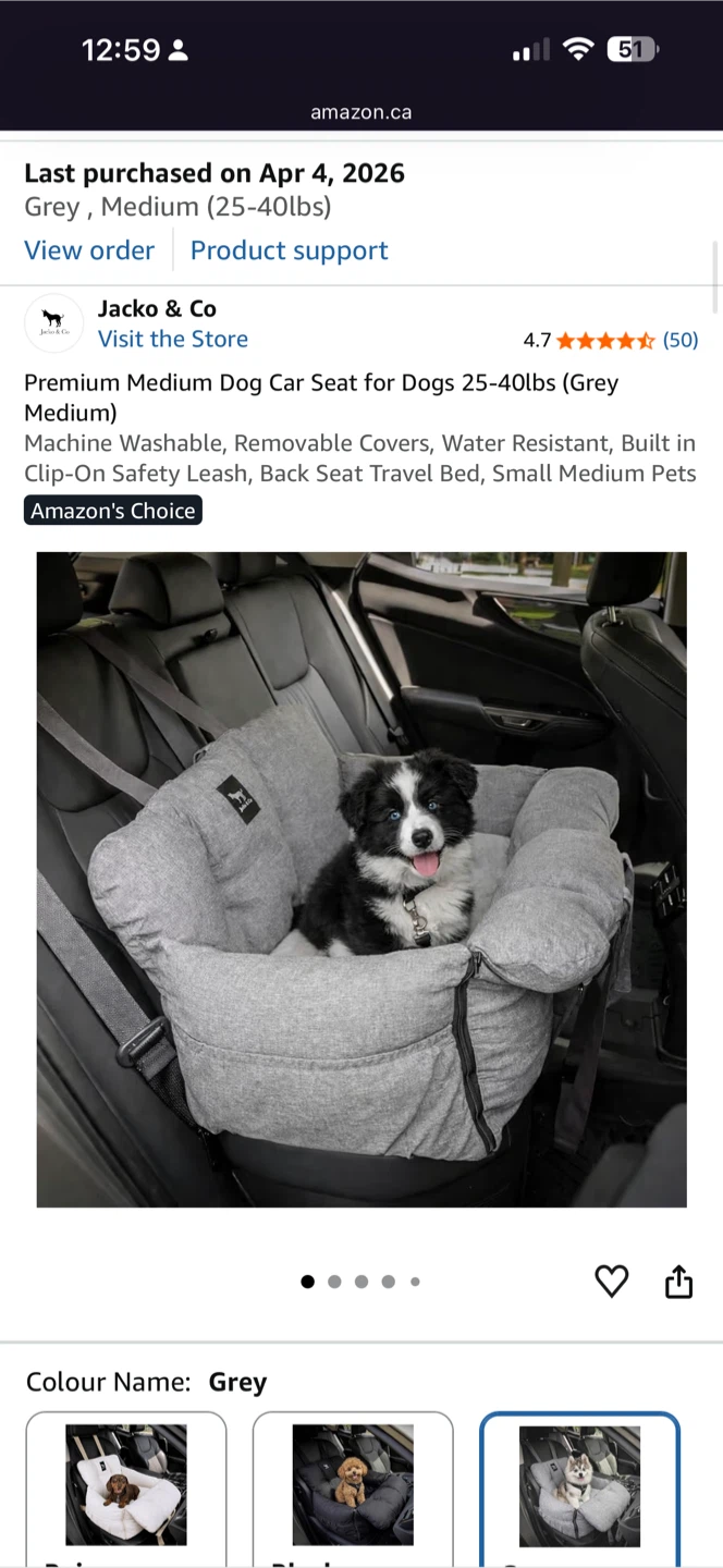 Jacko & Co Medium Dog Car Seat - Grey
