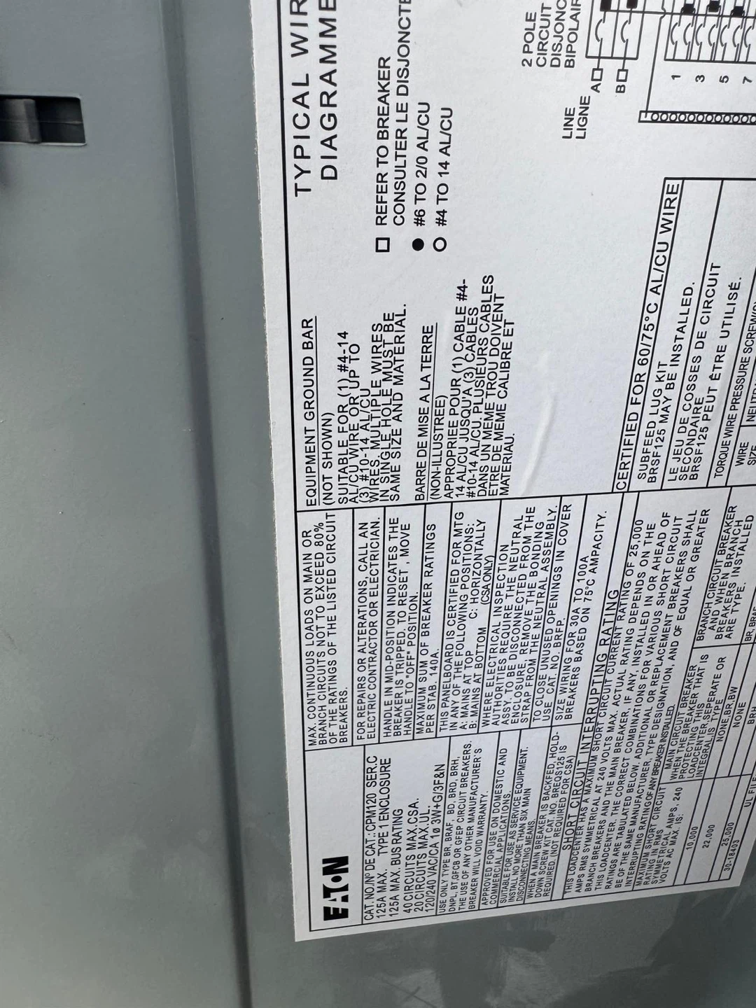 Eaton 125A Electrical Load Center CPM120 - photo 3