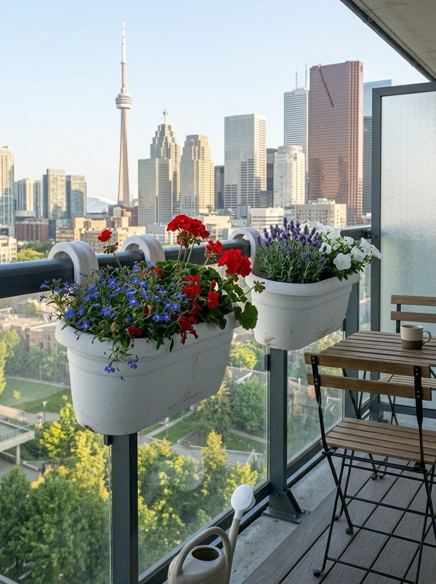 Set of two white balcony Railing Planters