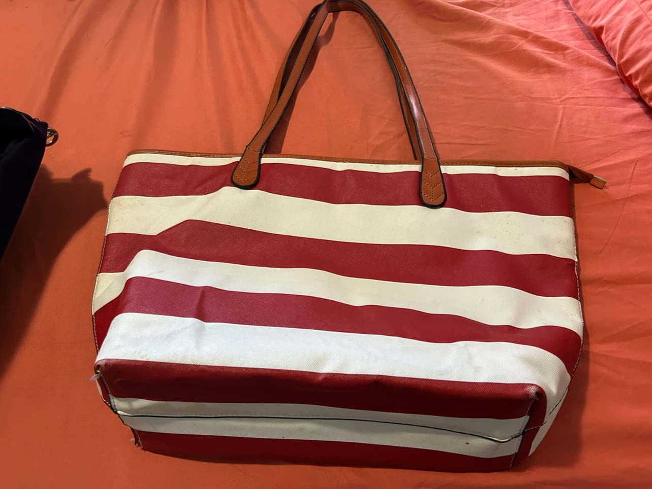 Red and White Striped Tote Bag