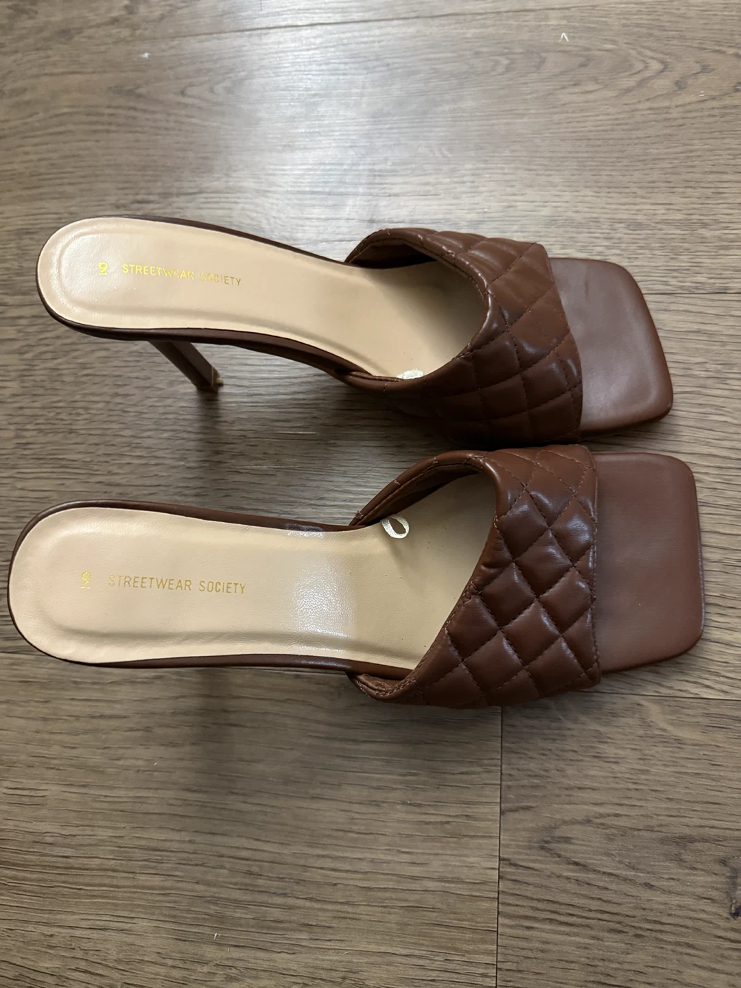 Streetwear Society Brown Quilted Mule Heels