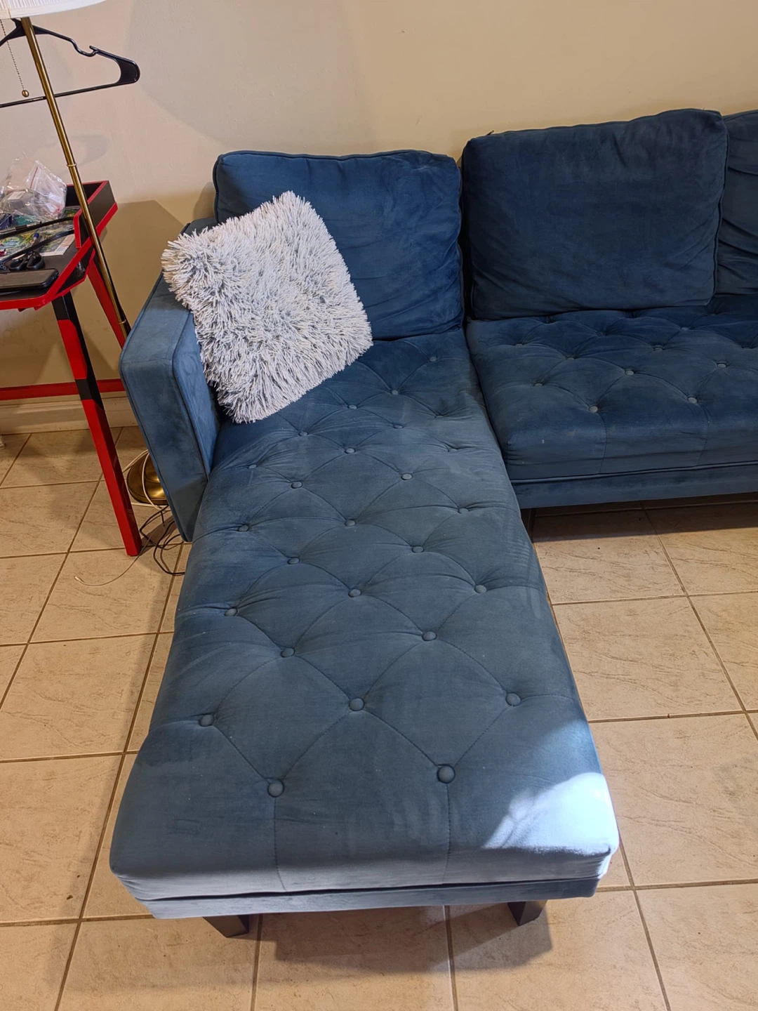Blue velvet sectional sofa