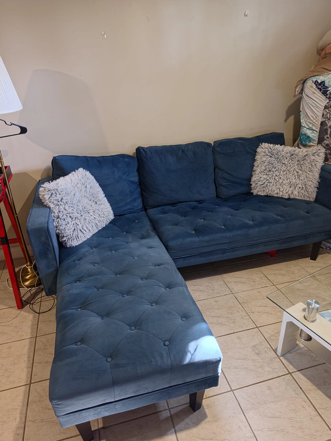 Blue velvet sectional sofa - photo 2