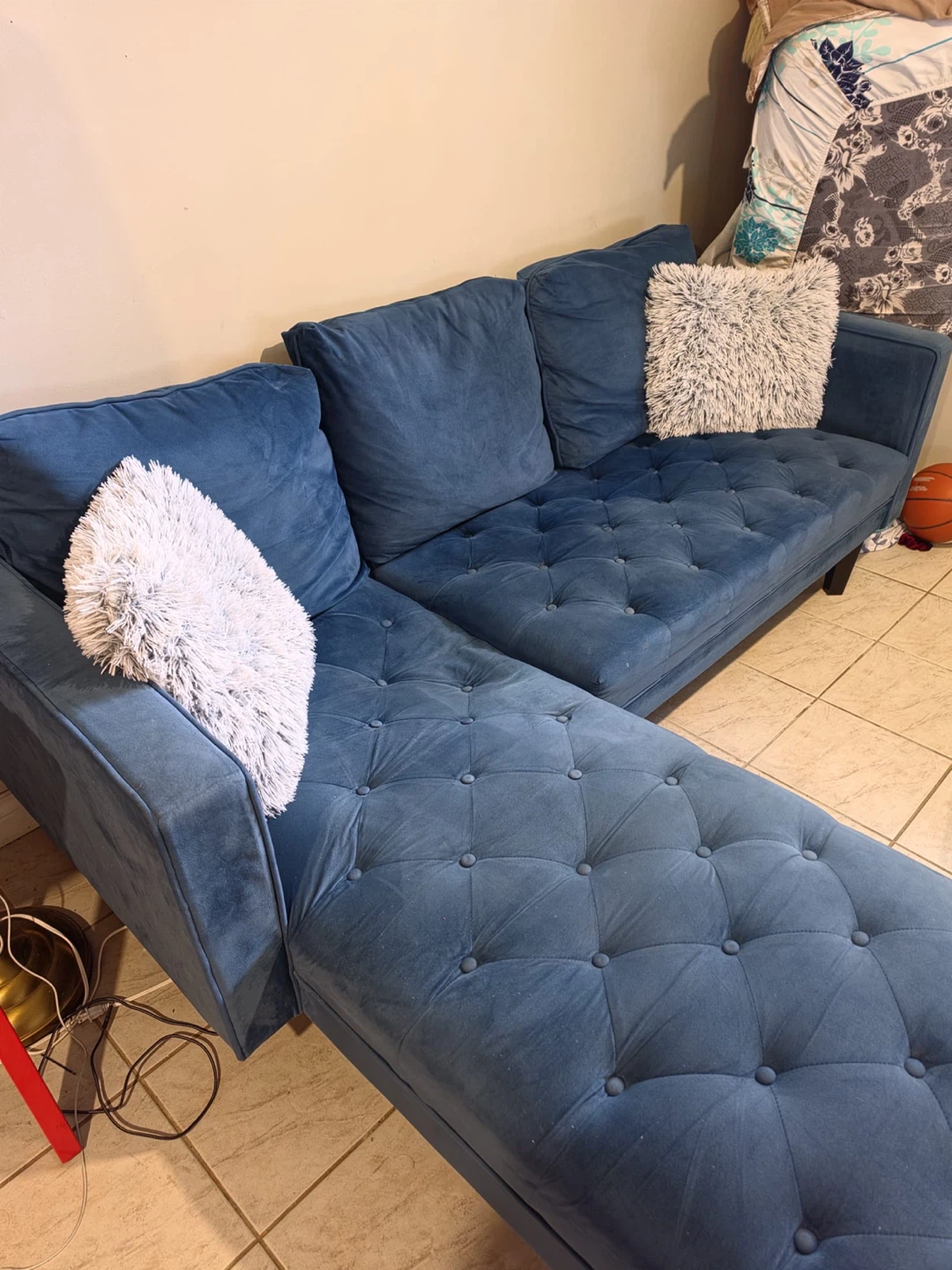 Blue velvet sectional sofa - photo 3