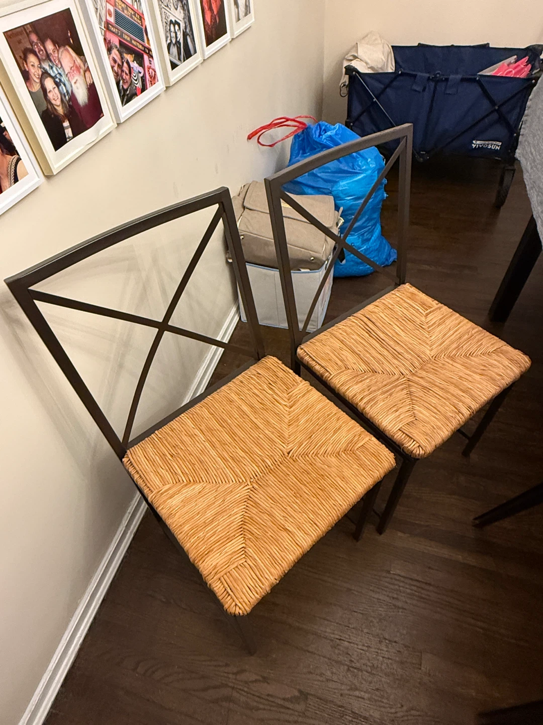 Set of 4 Metal and Woven Dining Chairs