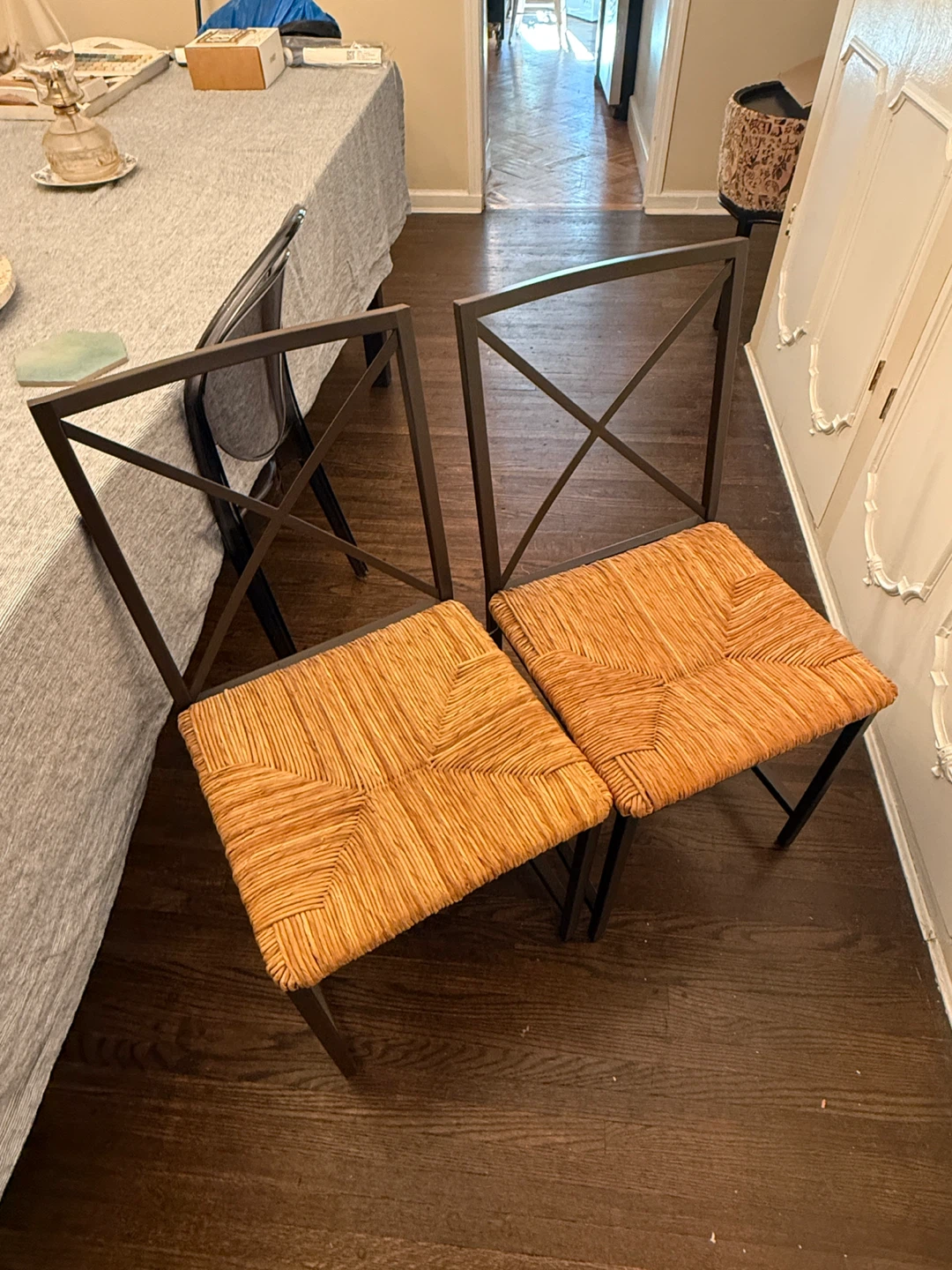 Set of 4 Metal and Woven Dining Chairs - photo 2