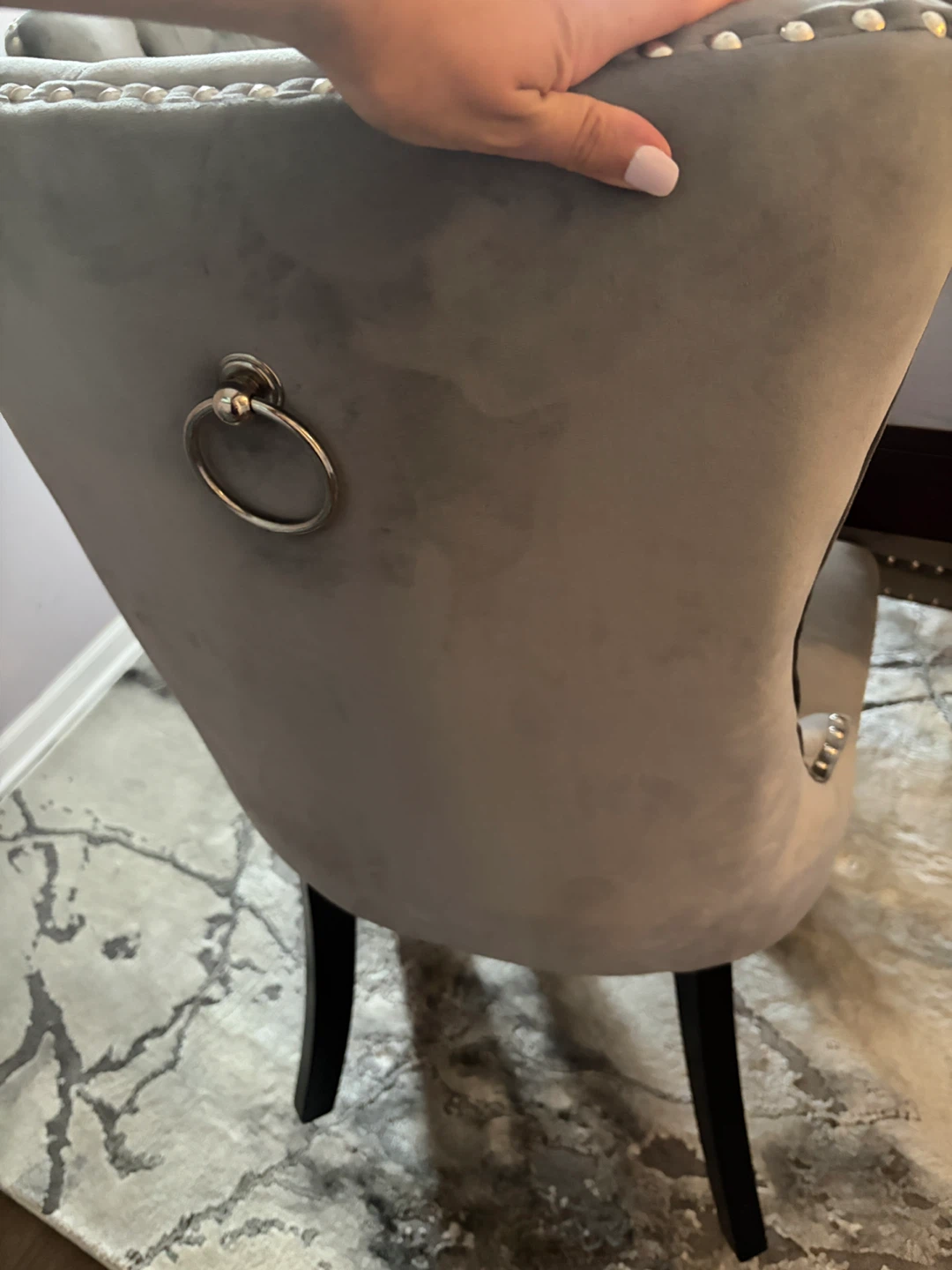 Gray Velvet Dining Chairs with Nailhead Trim - photo 2