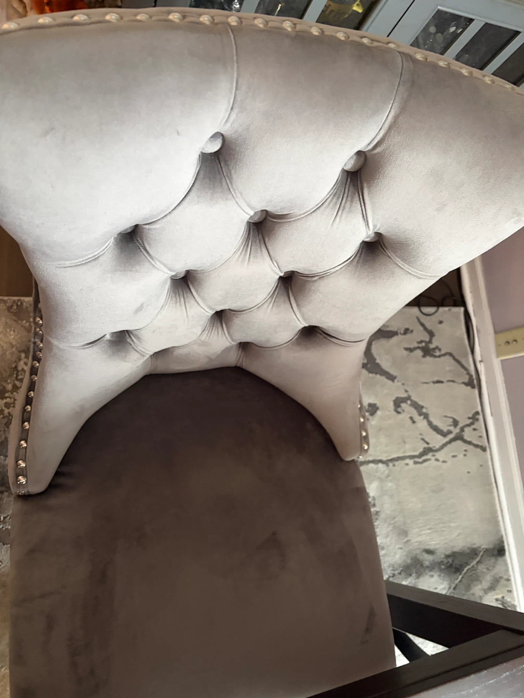 Gray Velvet Dining Chairs with Nailhead Trim - photo 3