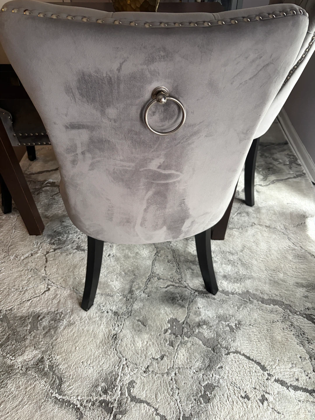 Gray Velvet Dining Chairs with Nailhead Trim - photo 4