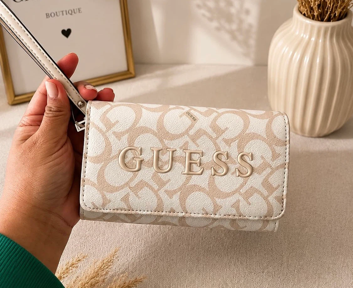GUESS Beige Monogram Wristlet Wallet