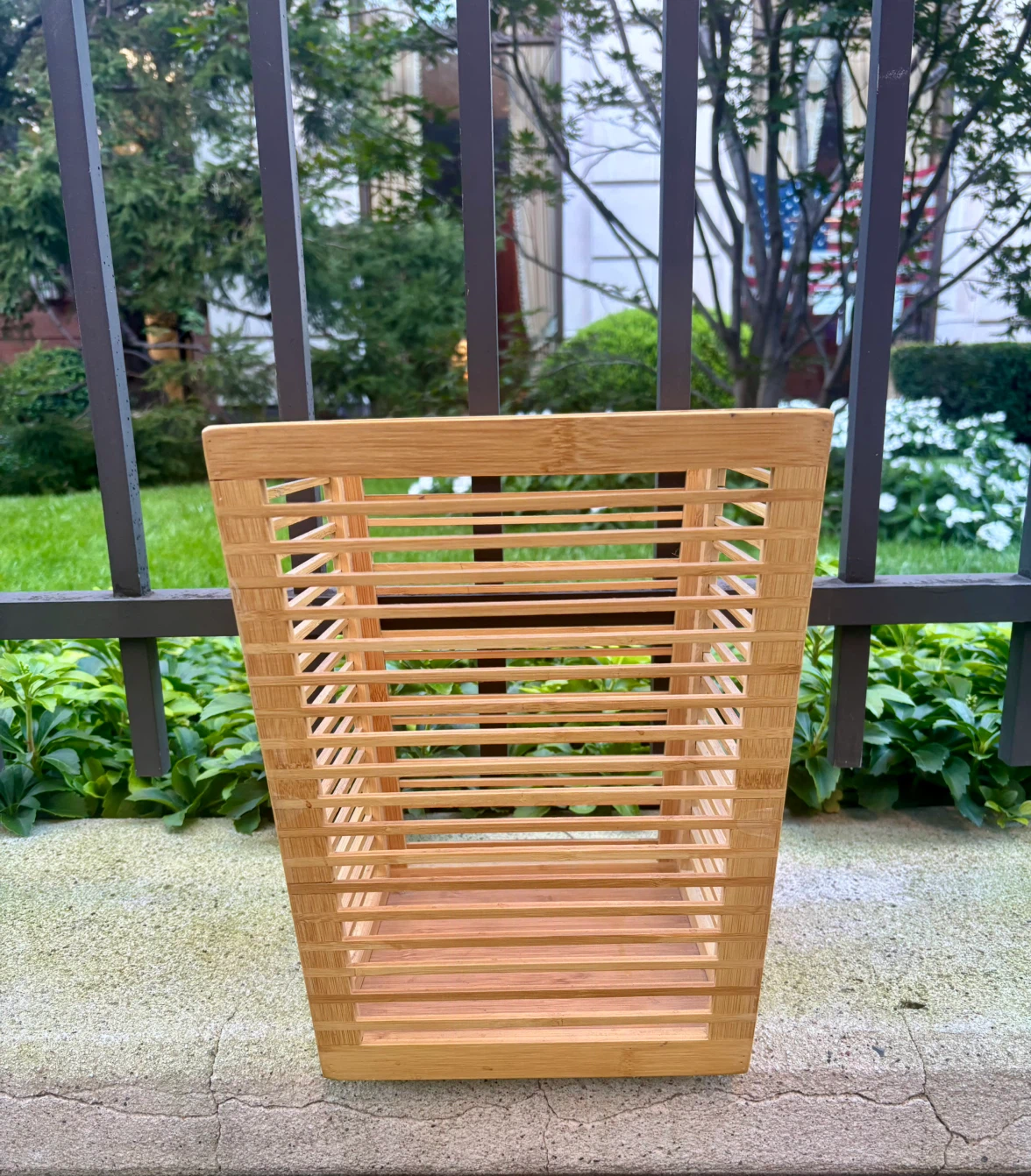 Bamboo Slatted Wastebasket