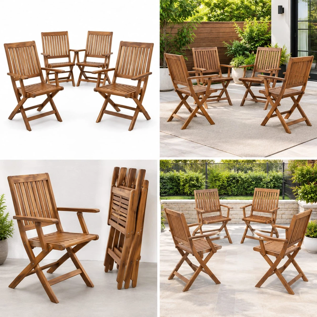 TOZEY ACACIA WOOD FOLDING DINING CHAIRS - SET OF 4