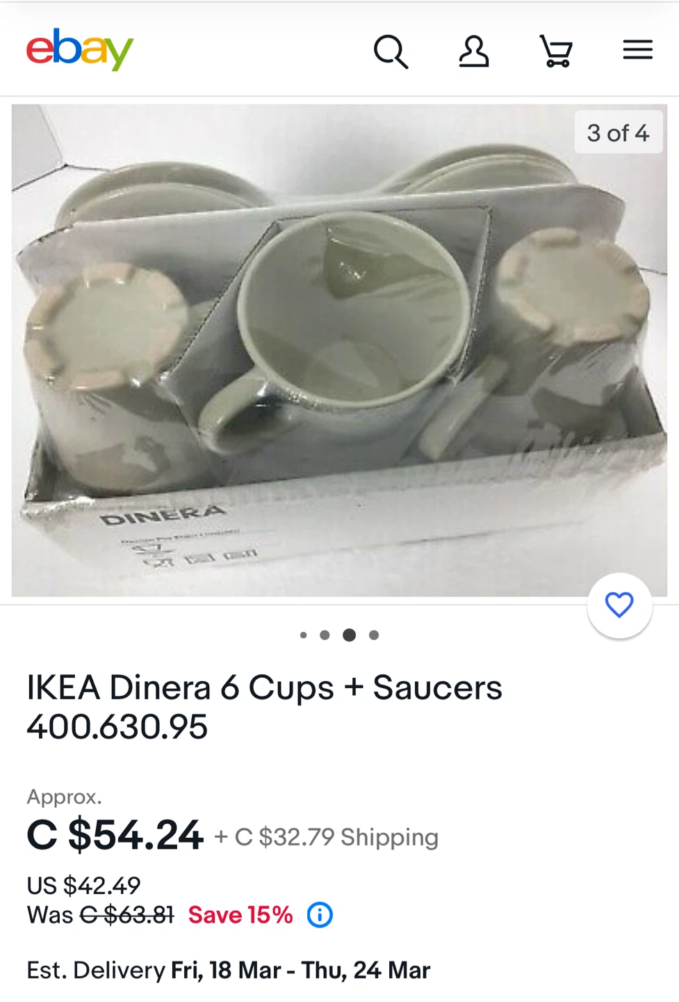 New, IKEA Dinera 6 Cup and Saucer Set - photo 4