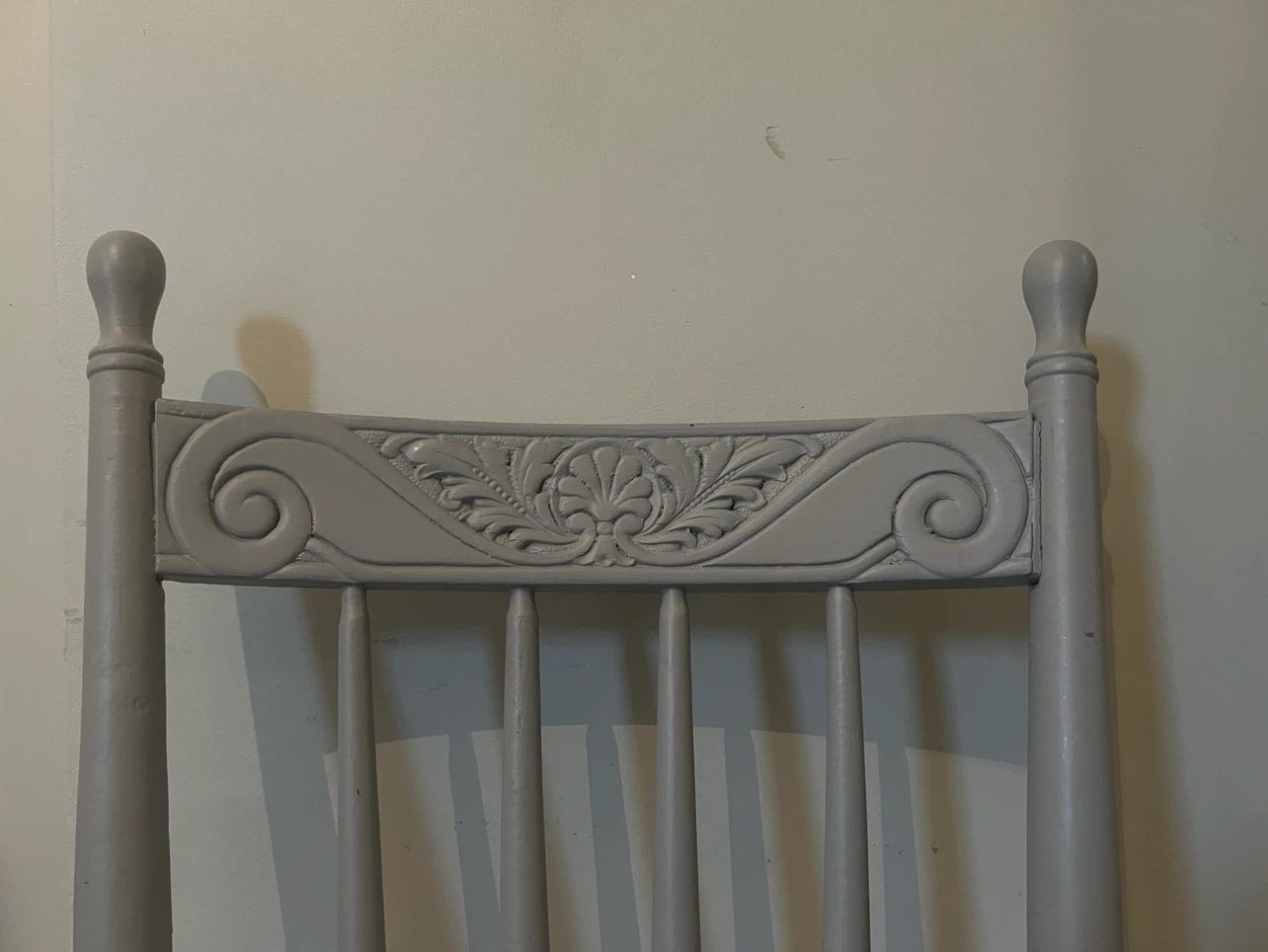 Vintage Spindle Wood Chair, Grey with Ornate Detail - photo 5