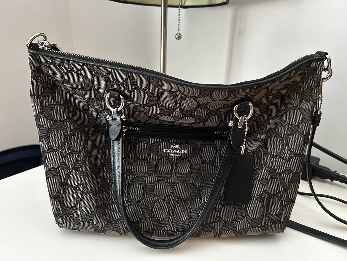 Vintage Coach Signature Jacquard Shoulder Bag in Black and Gray