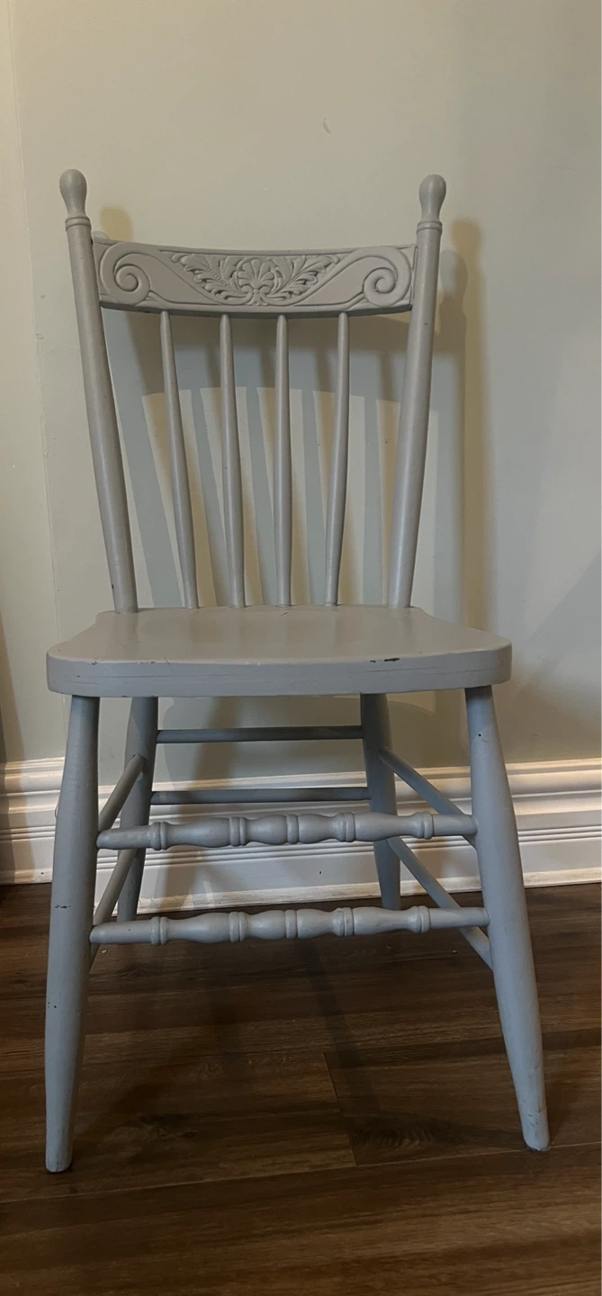 Vintage Spindle Wood Chair, Grey with Ornate Detail