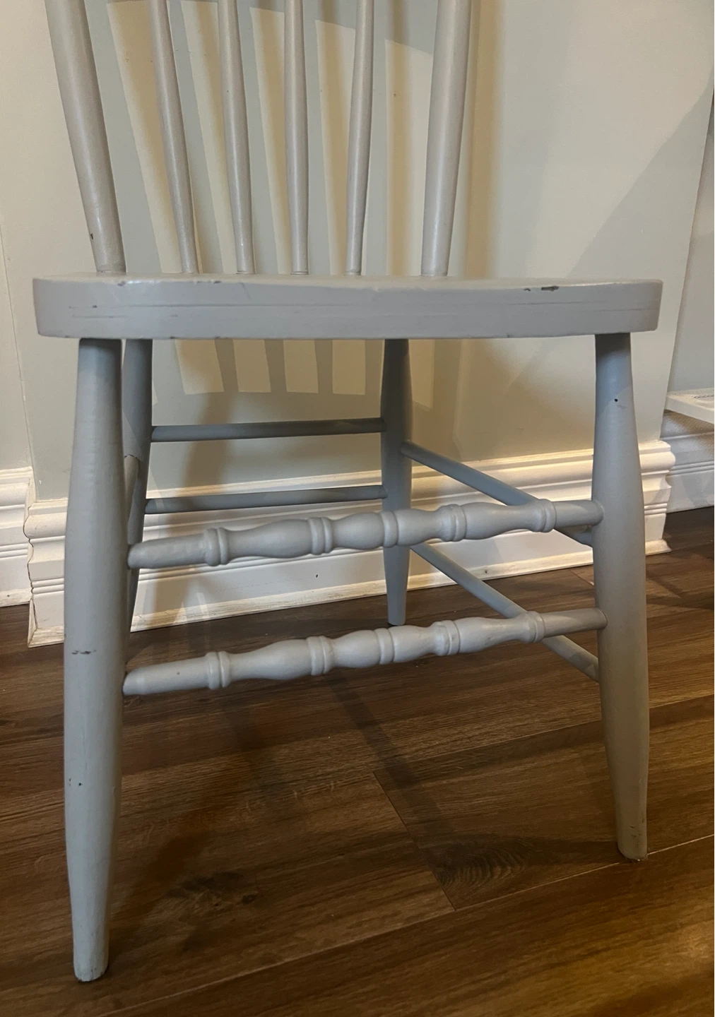 Vintage Spindle Wood Chair, Grey with Ornate Detail - photo 2