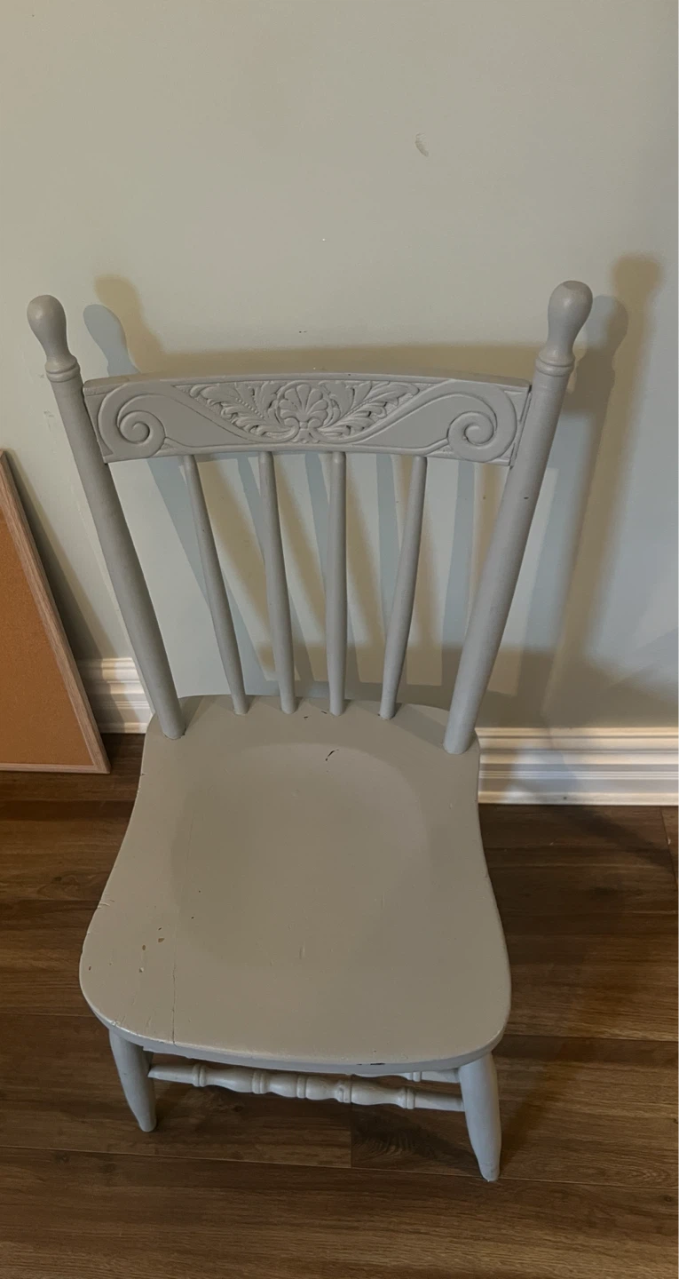 Vintage Spindle Wood Chair, Grey with Ornate Detail - photo 3
