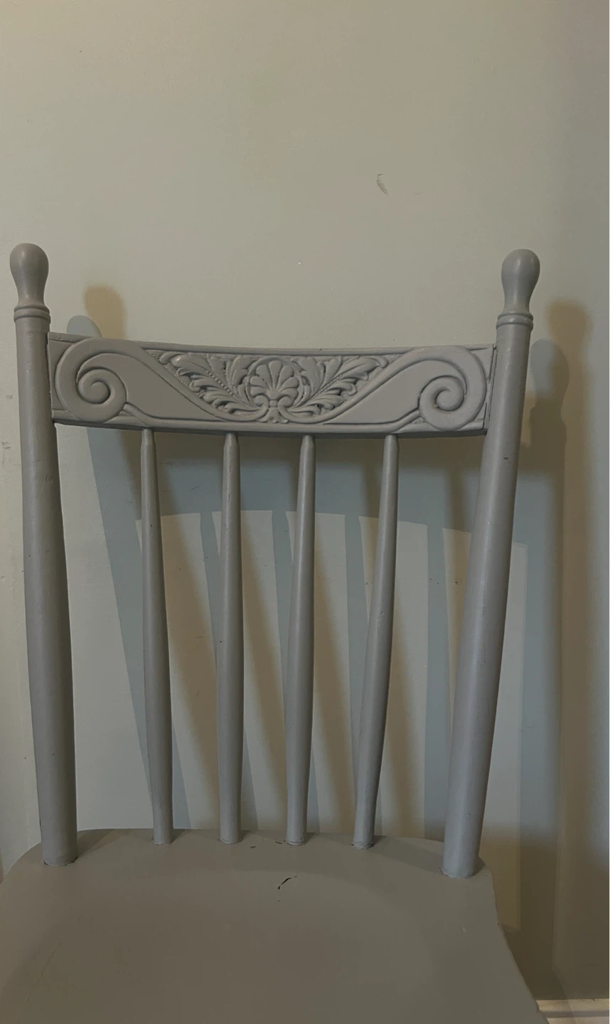 Vintage Spindle Wood Chair, Grey with Ornate Detail - photo 4