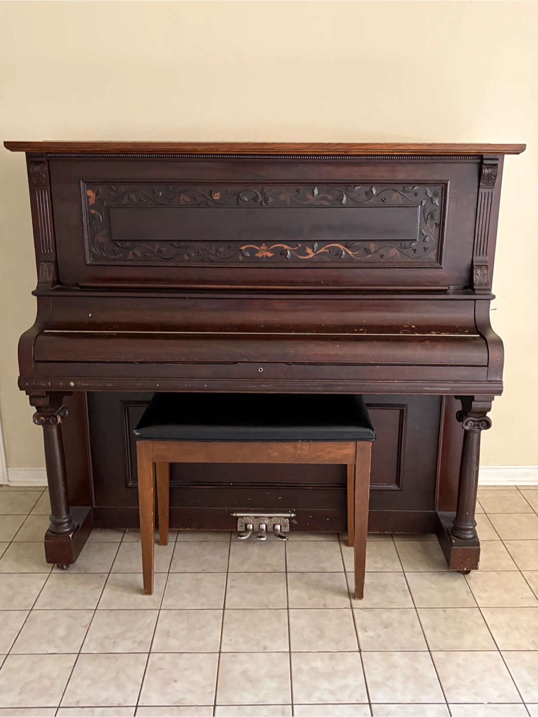 Vintage Upright Piano with Bench