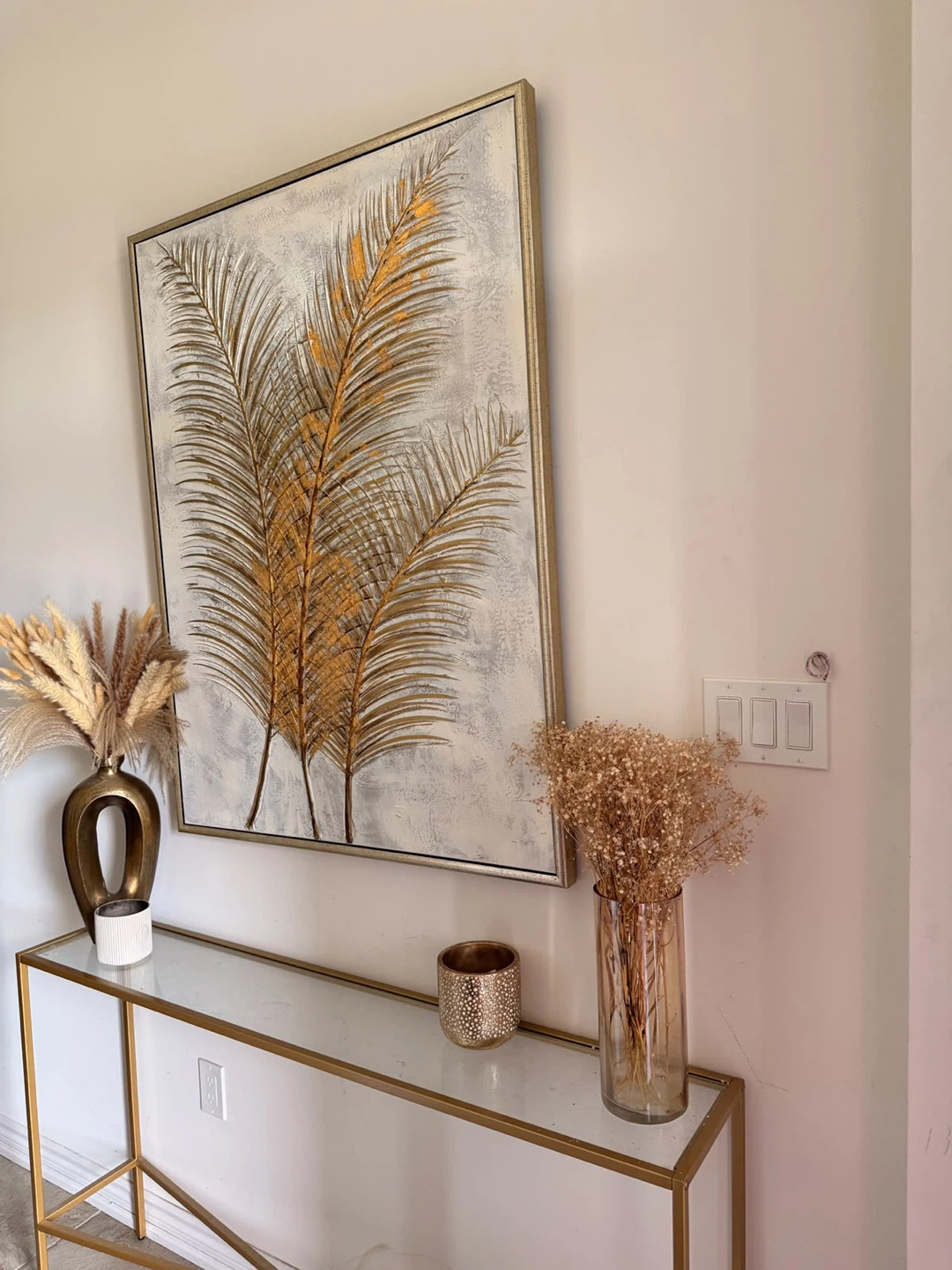 Gold Console Table, Large Wall Art & Decorative Vases Set - photo 2