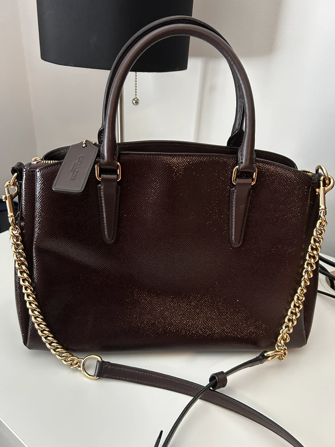 Coach Plum/Brown Leather Dome Satchel with Gold chain - photo 2