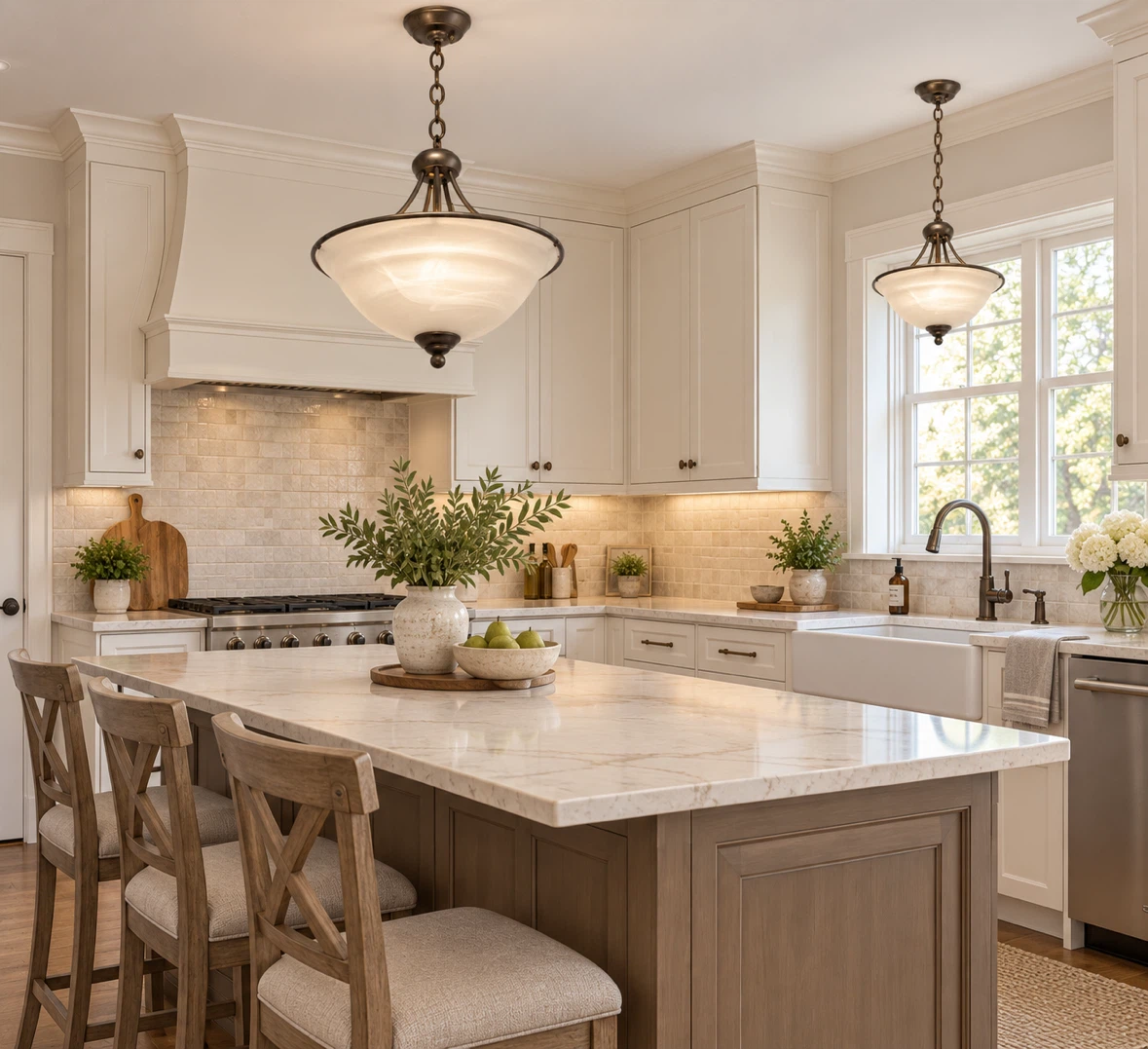 Two Bronze Pendant Lights with Swirled Glass Shades - photo 2