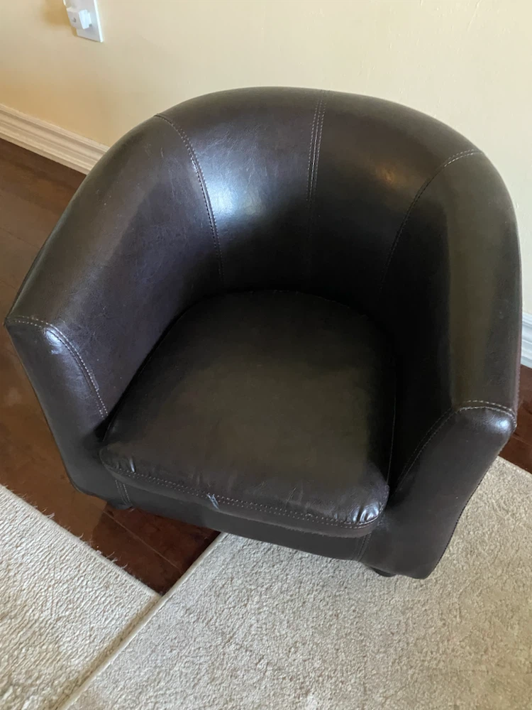 Dark brown faux leather tub chair -kids