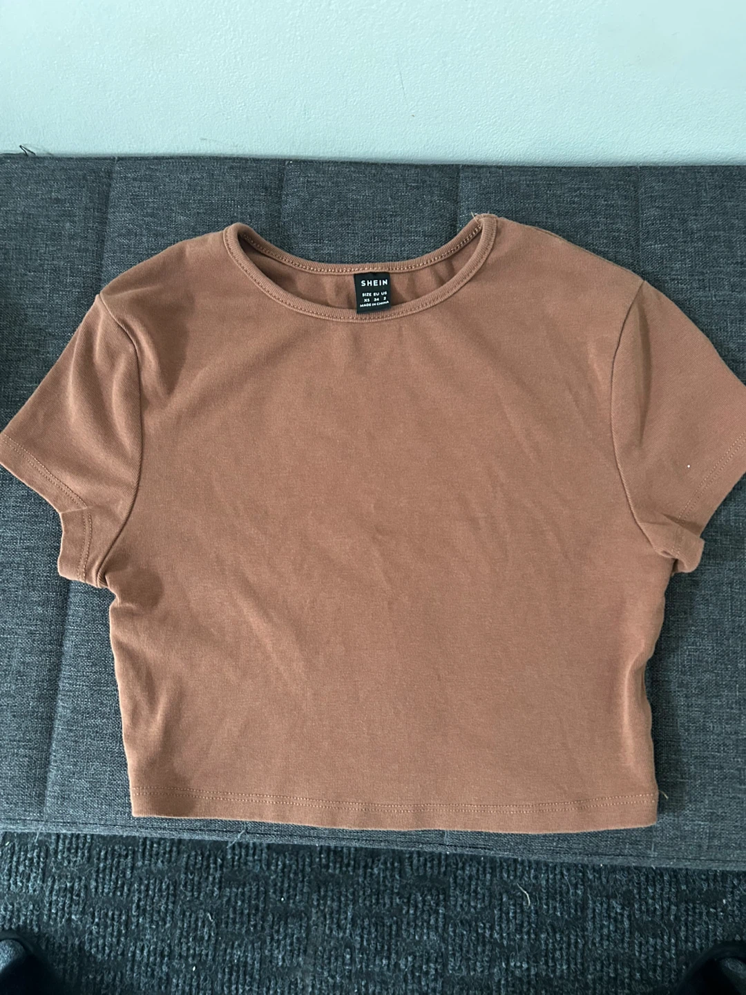 SHEIN Brown Crew Neck Crop Top