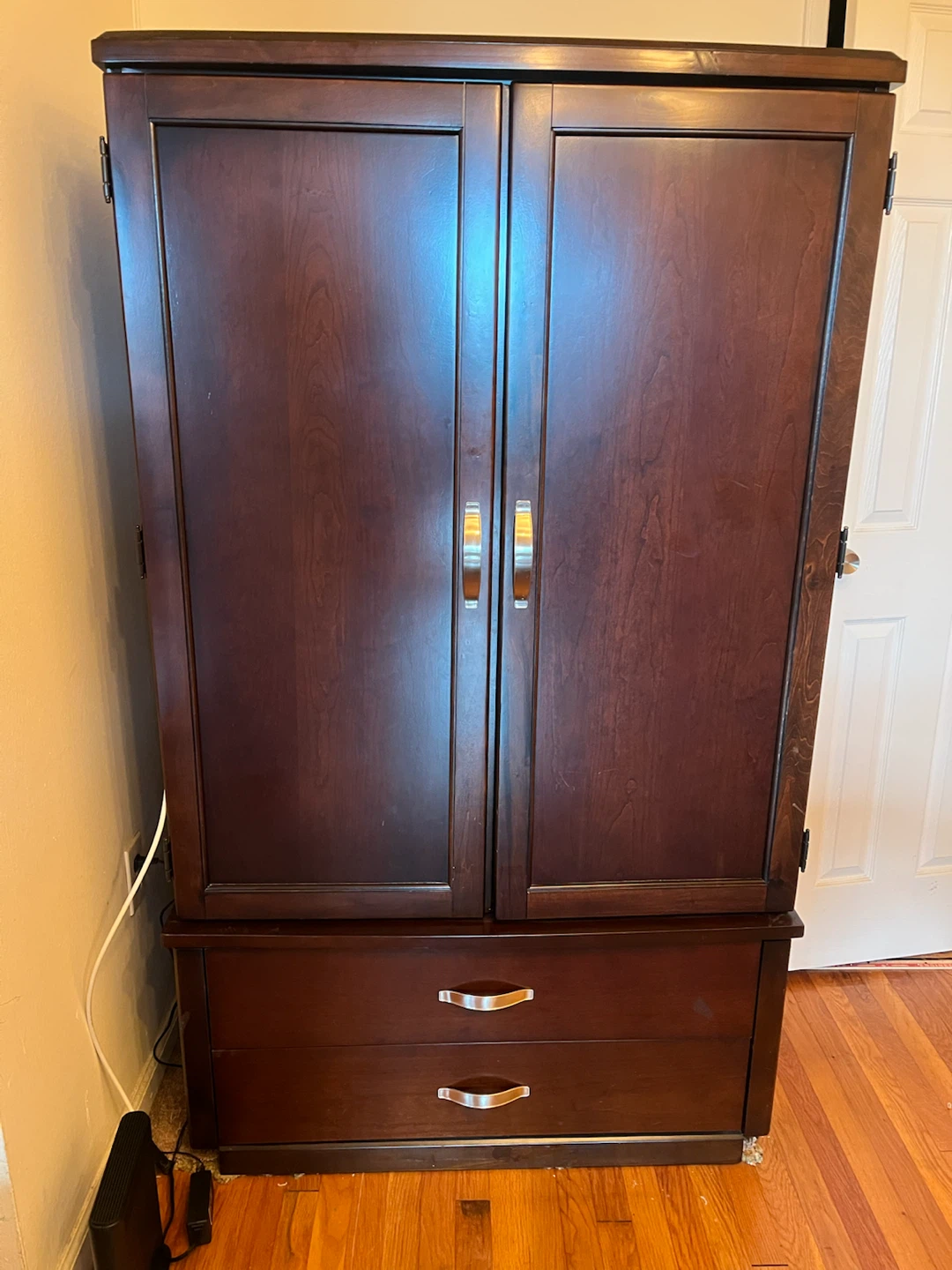 Dark Wood Armoire with Storage Drawers