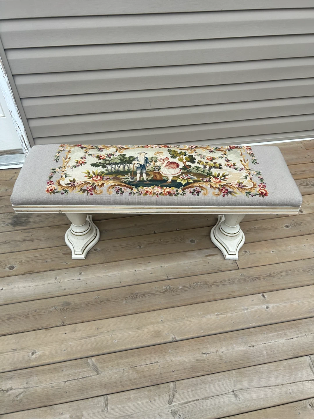 Vintage Needlepoint Upholstered Bench