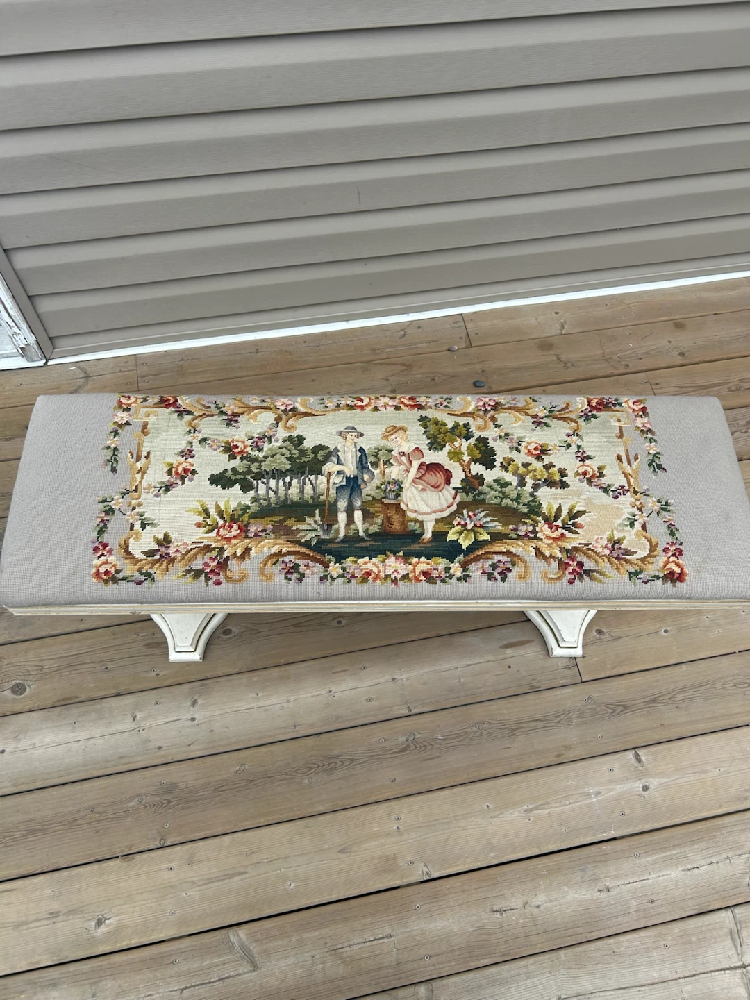 Vintage Needlepoint Upholstered Bench - photo 2