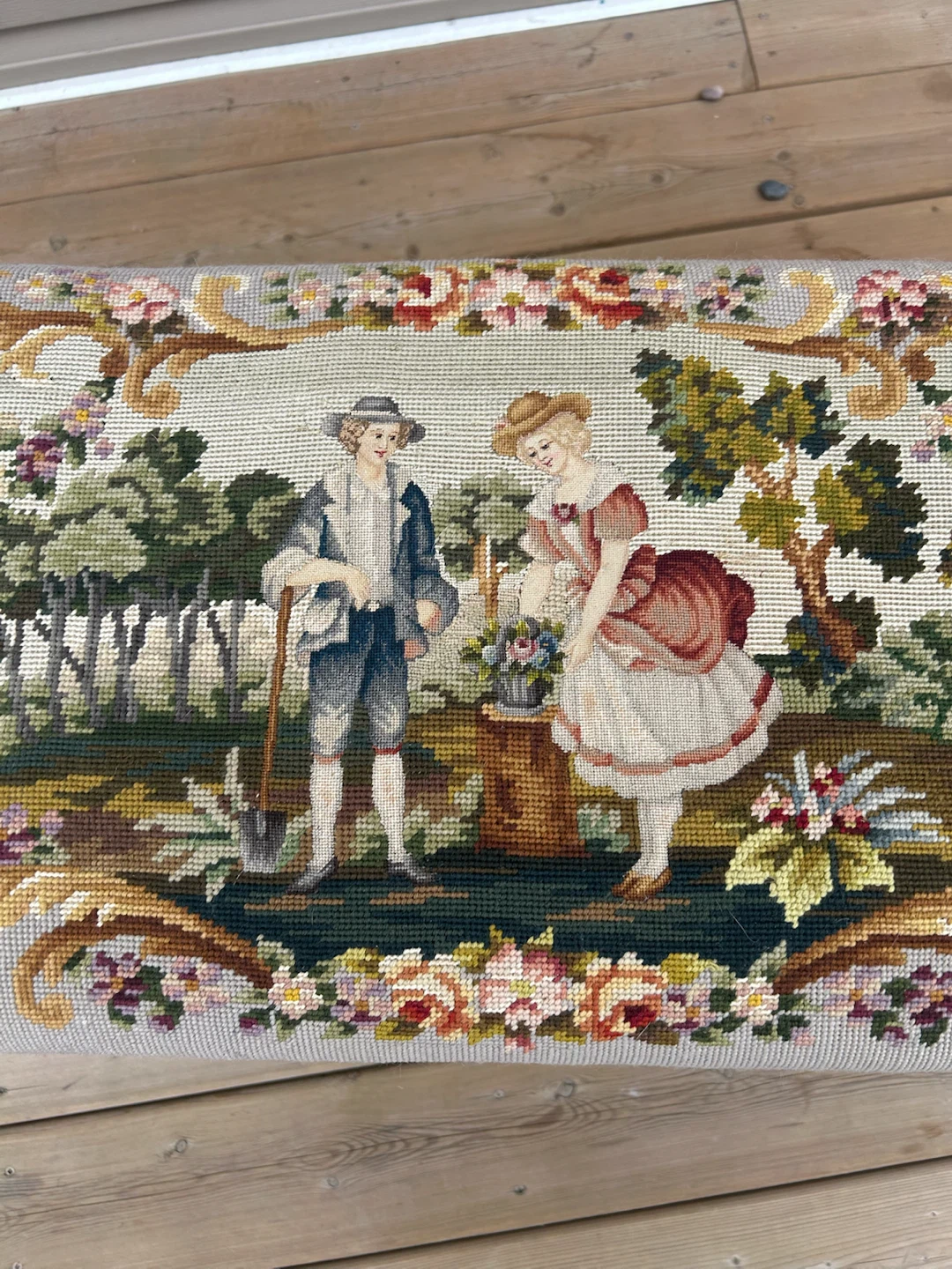 Vintage Needlepoint Upholstered Bench - photo 3