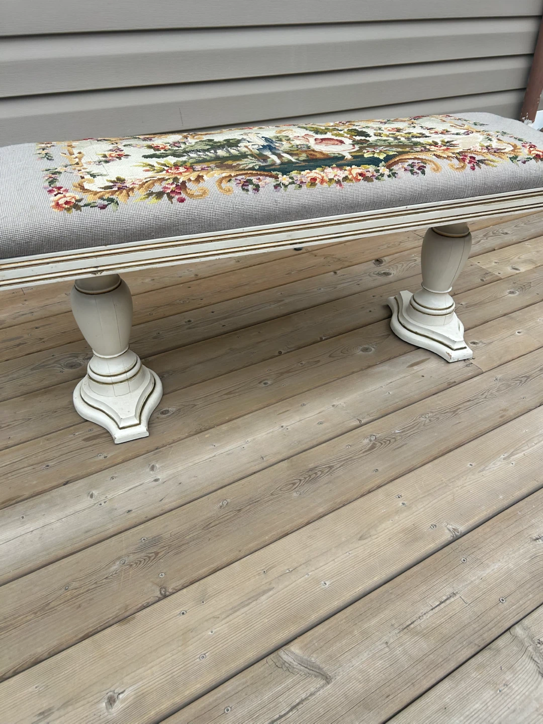 Vintage Needlepoint Upholstered Bench - photo 5