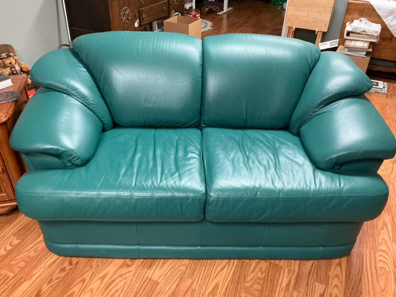 Teal Leather Loveseat
