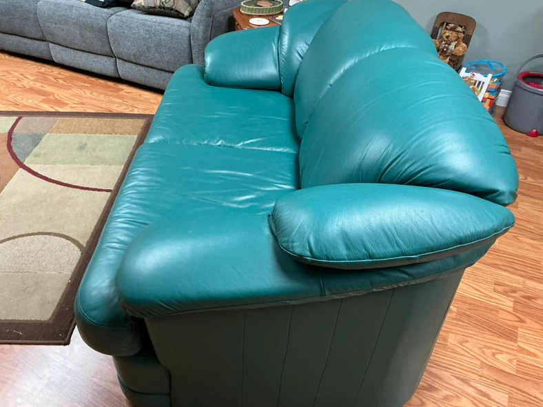 Teal Leather Loveseat - photo 2