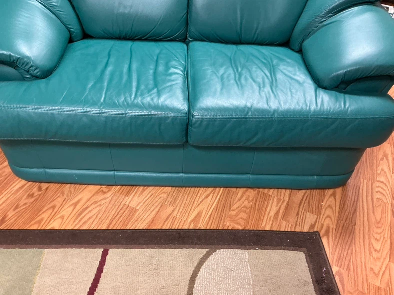 Teal Leather Loveseat - photo 4