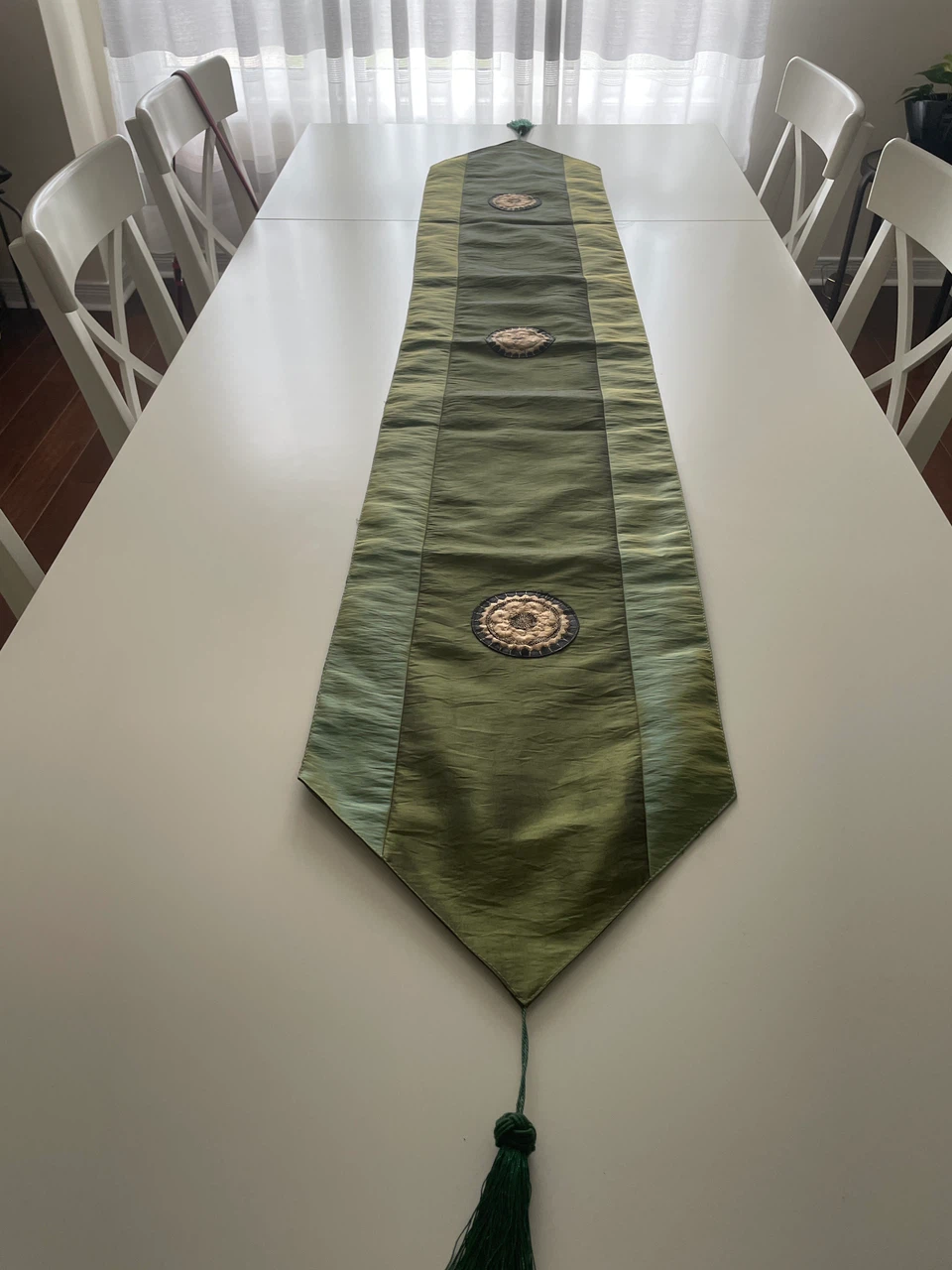 Green Embroidered Table Runner
