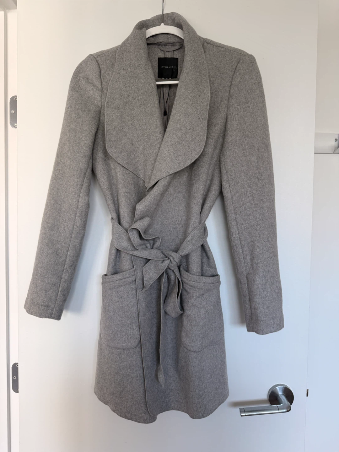Dynamite Grey Wool-Blend Wrap Coat