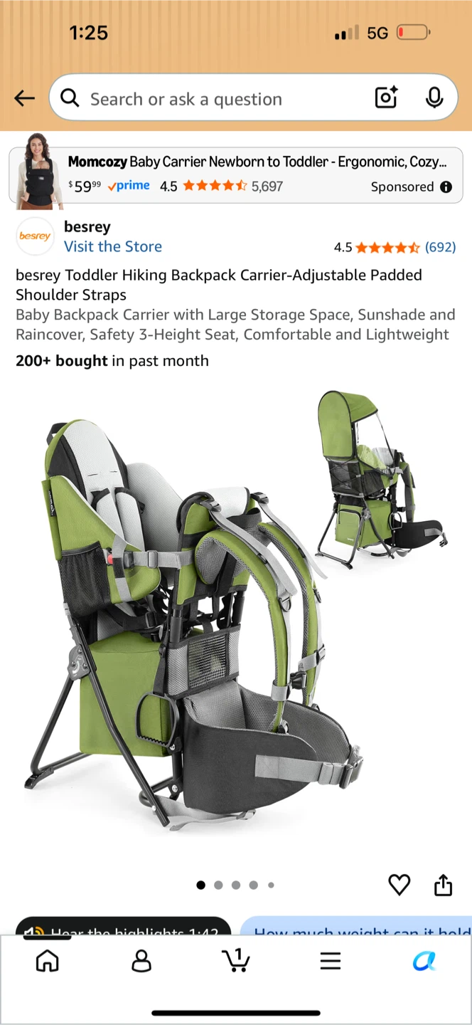 Besrey Toddler Hiking Backpack Carrier