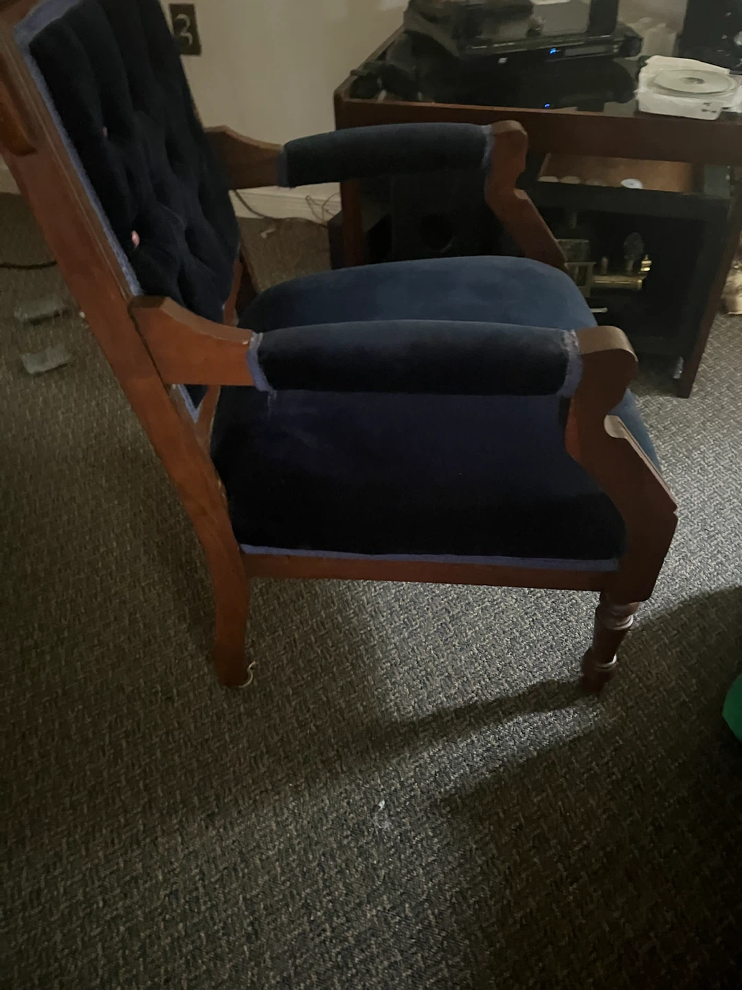 Vintage Navy Velvet Armchair - photo 3