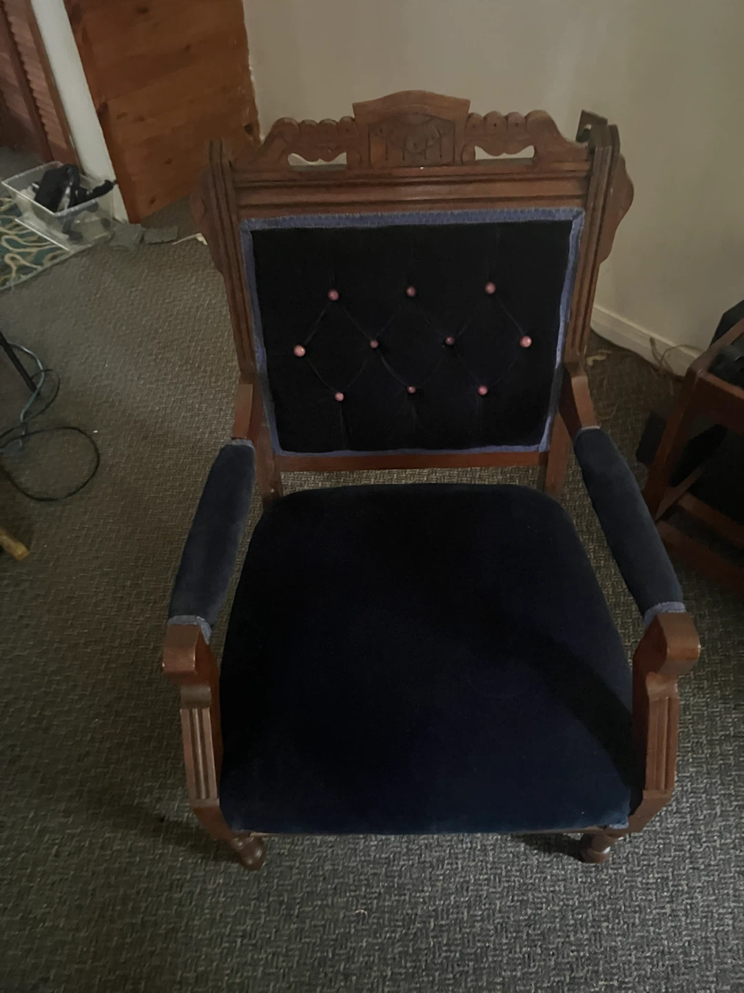 Vintage Navy Velvet Armchair - photo 5