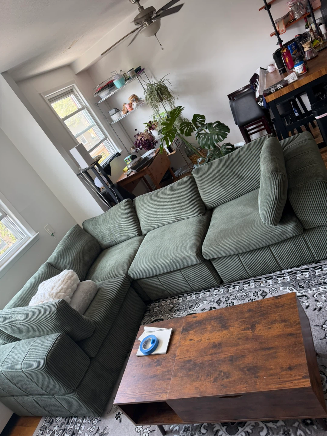 Green Corduroy Sectional Sofa